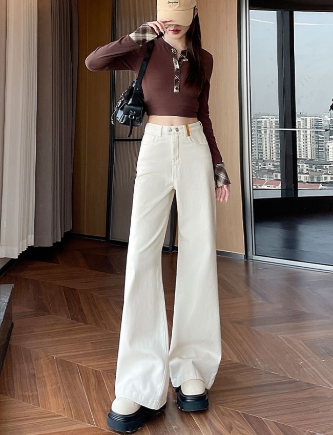 White spring and autumn pants embroidery jeans for women