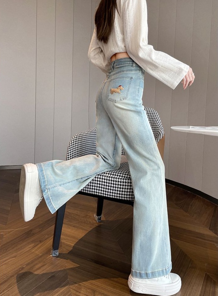 White spring and autumn pants embroidery jeans for women