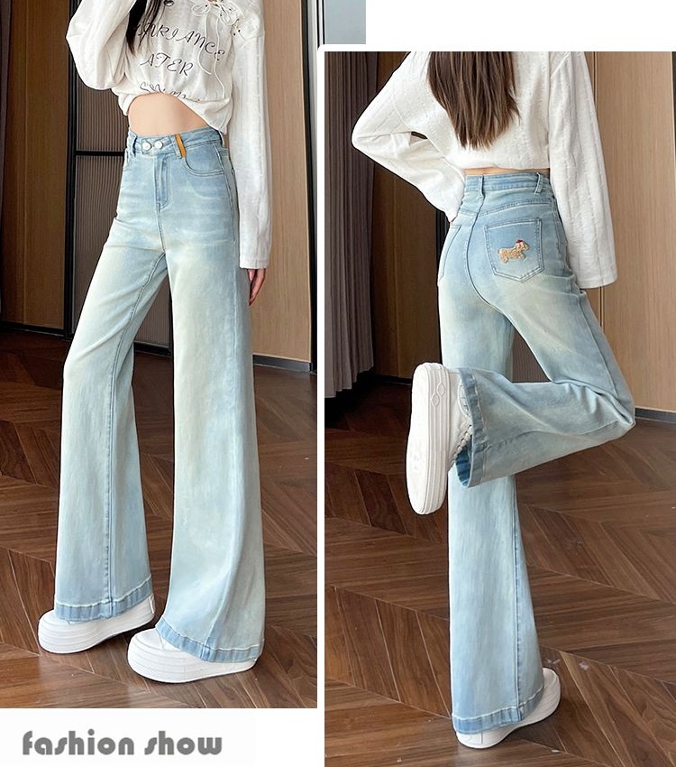 White spring and autumn pants embroidery jeans for women