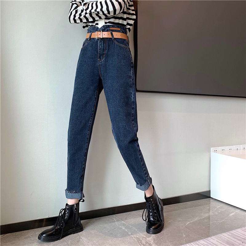 Spring and autumn loose jeans straight carrot pants for women