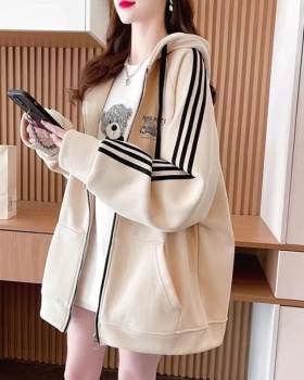 Loose spring and autumn coat hooded hoodie for women