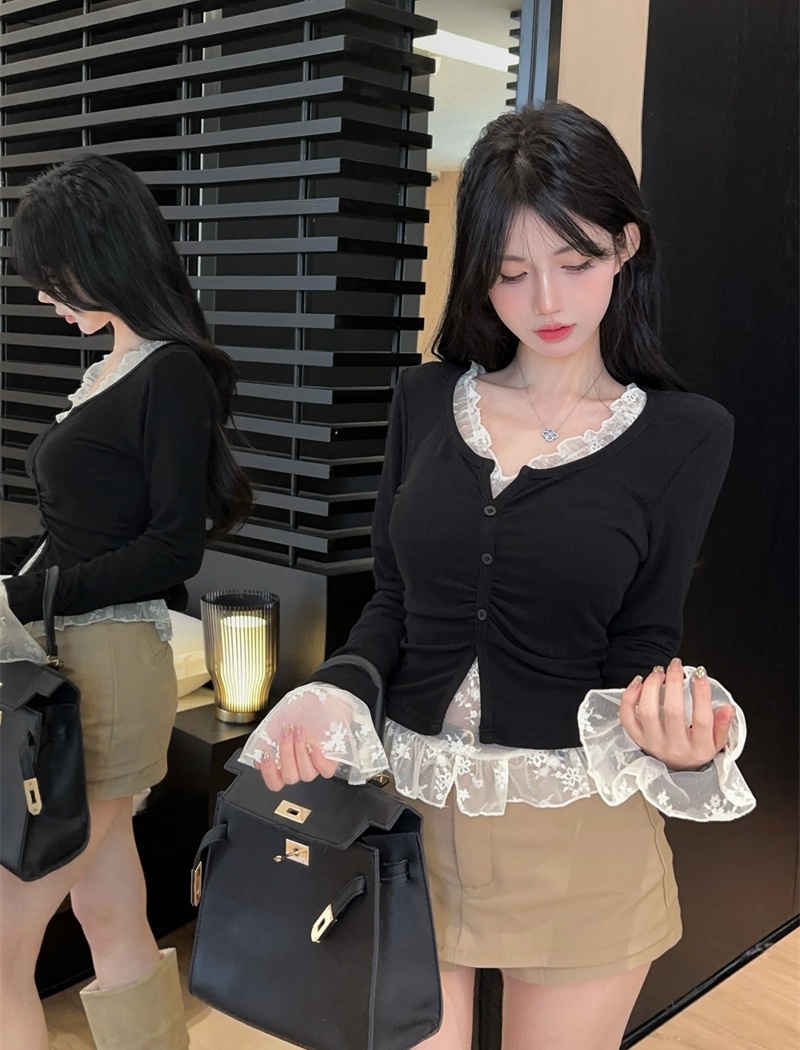 Lace bottoming shirt T-shirt 2pcs set for women