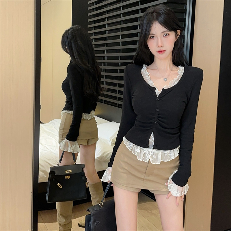 Lace bottoming shirt T-shirt 2pcs set for women