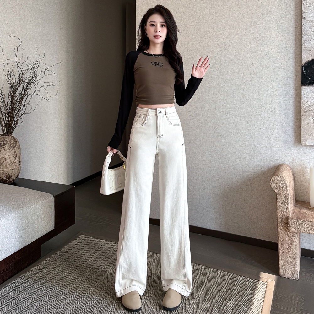 Mopping slim straight pants wide leg drape jeans