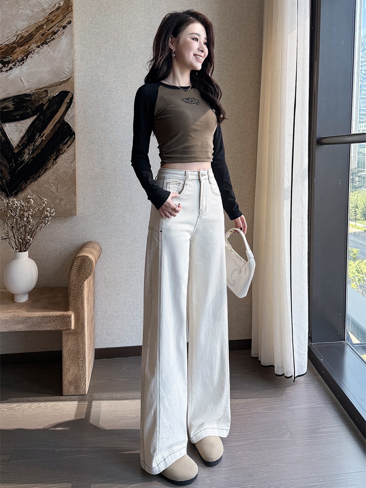 Mopping slim straight pants wide leg drape jeans