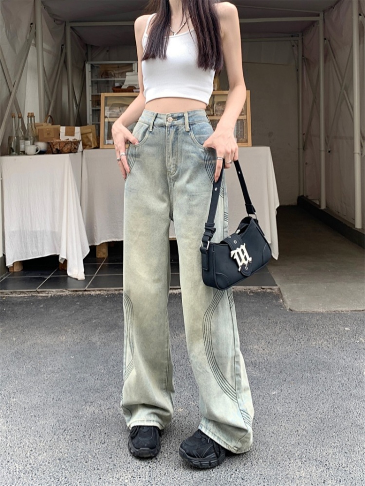 Mopping straight pants drape jeans for women