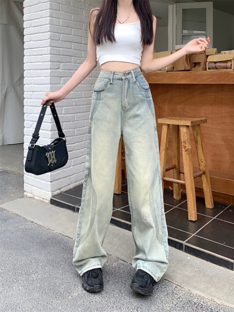 Mopping straight pants drape jeans for women