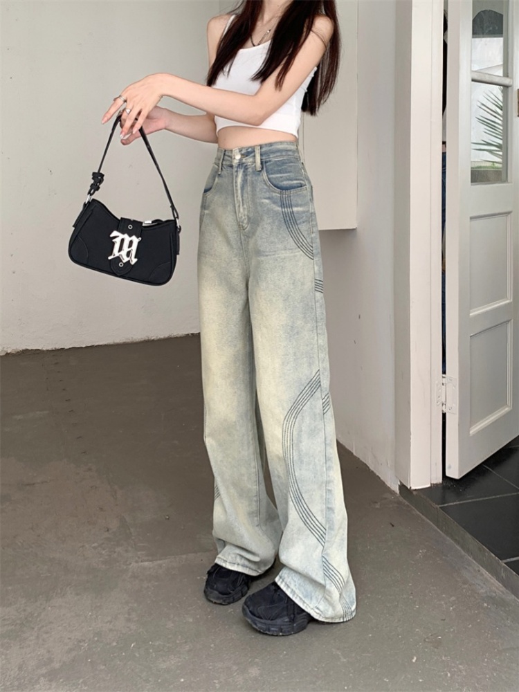 Mopping straight pants drape jeans for women