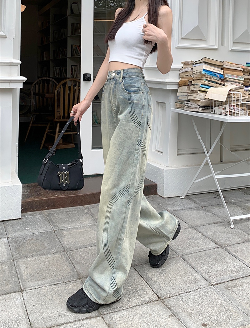 Mopping straight pants drape jeans for women