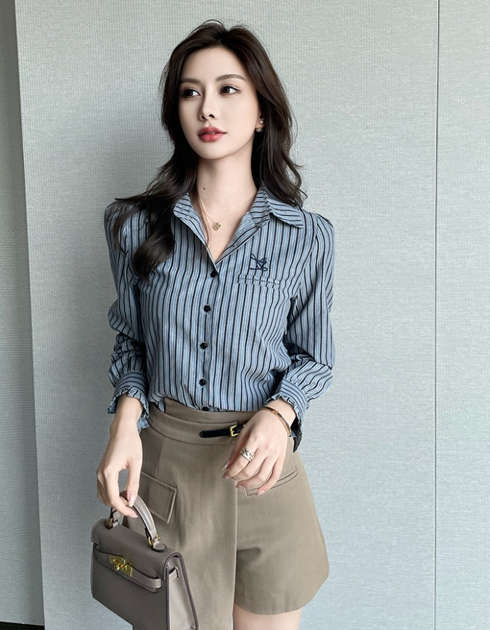 Western style commuting spring stripe shirt for women