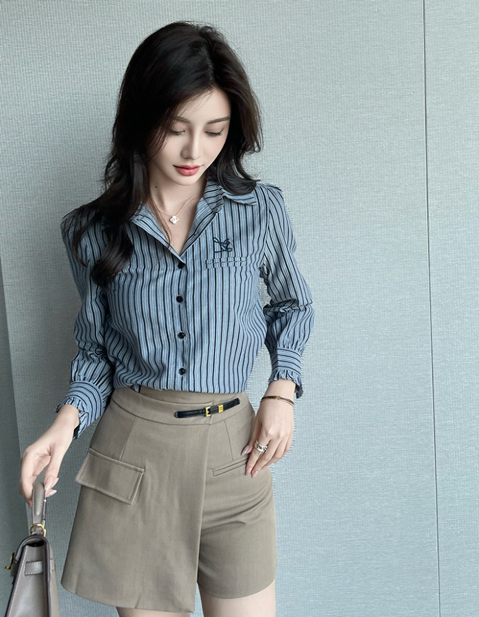 Western style commuting spring stripe shirt for women