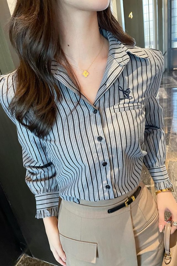 Western style commuting spring stripe shirt for women