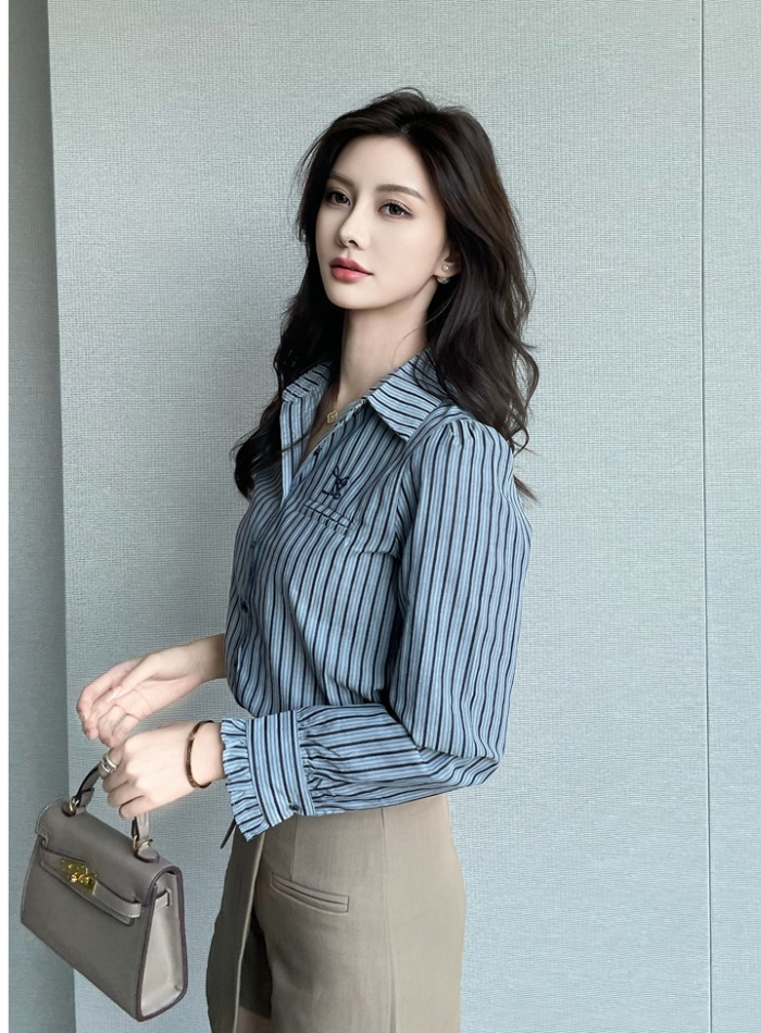 Western style commuting spring stripe shirt for women