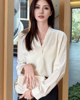 Spring long sleeve commuting V-neck satin shirt