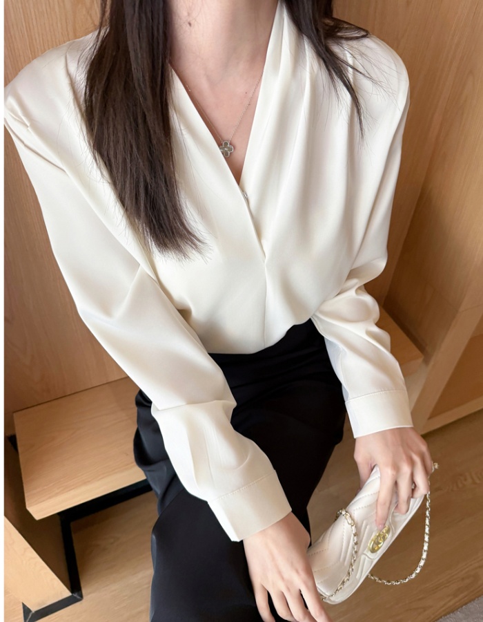 Spring long sleeve commuting V-neck satin shirt