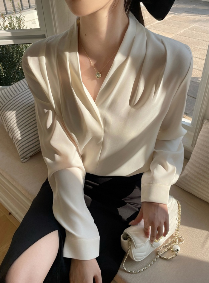 Spring long sleeve commuting V-neck satin shirt