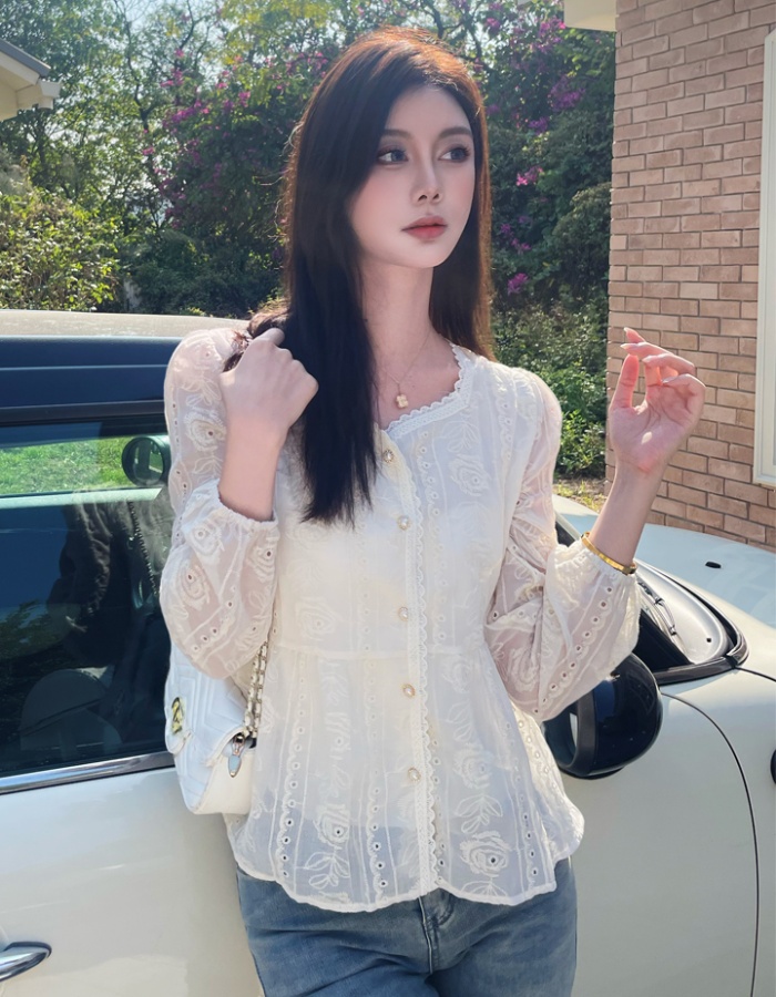 Temperament commuting chiffon shirt niche lace small shirt