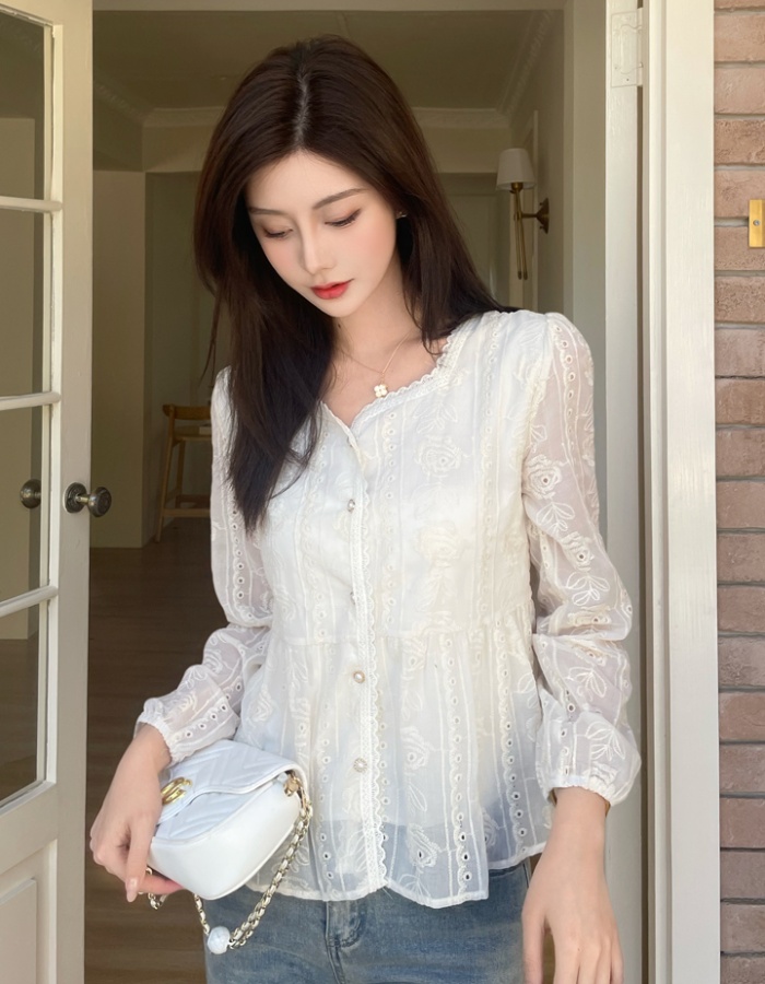 Temperament commuting chiffon shirt niche lace small shirt