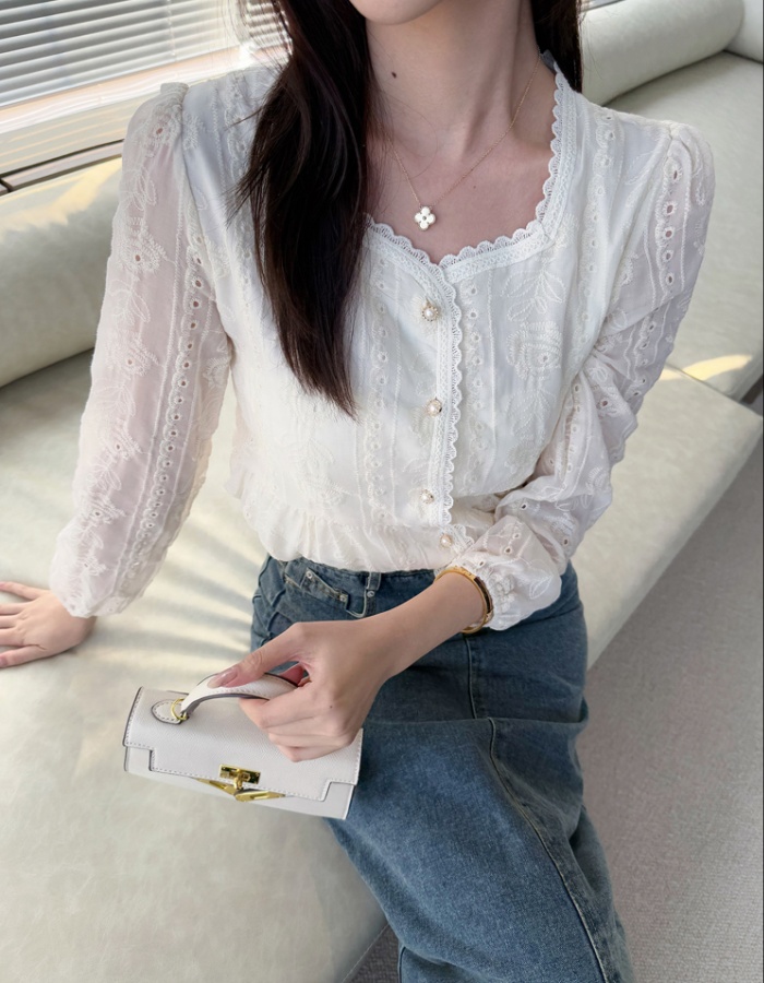 Temperament commuting chiffon shirt niche lace small shirt