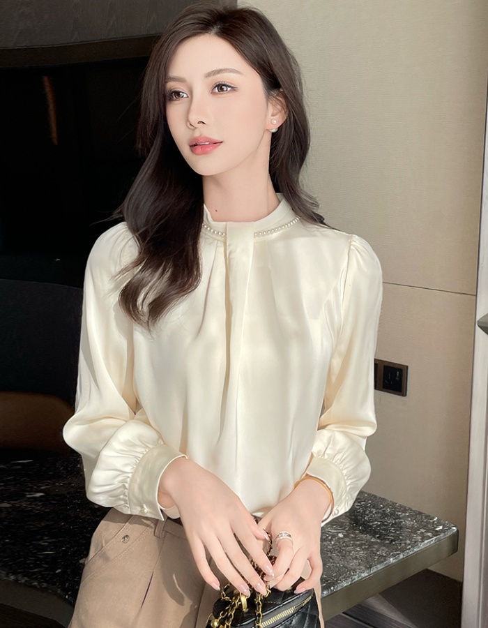 Retro pearl chiffon shirt profession tops for women