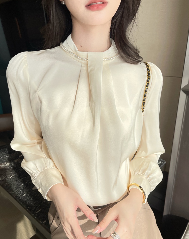 Retro pearl chiffon shirt profession tops for women