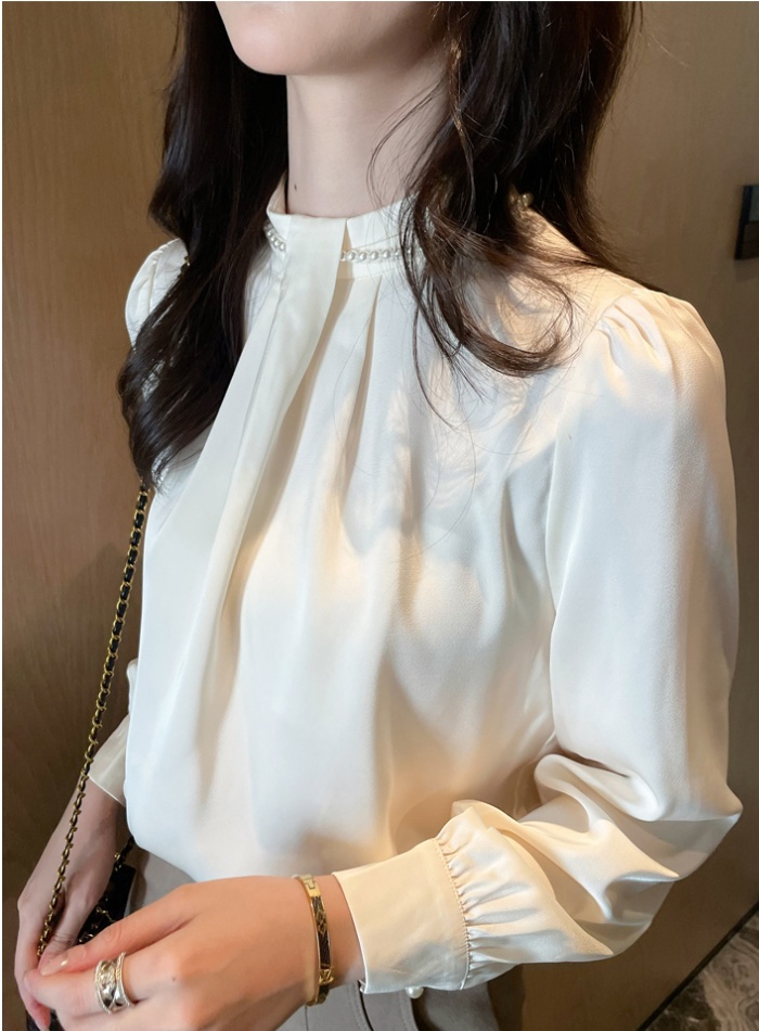 Retro pearl chiffon shirt profession tops for women