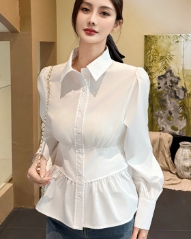 Pinched waist unique white shirt spring niche tops