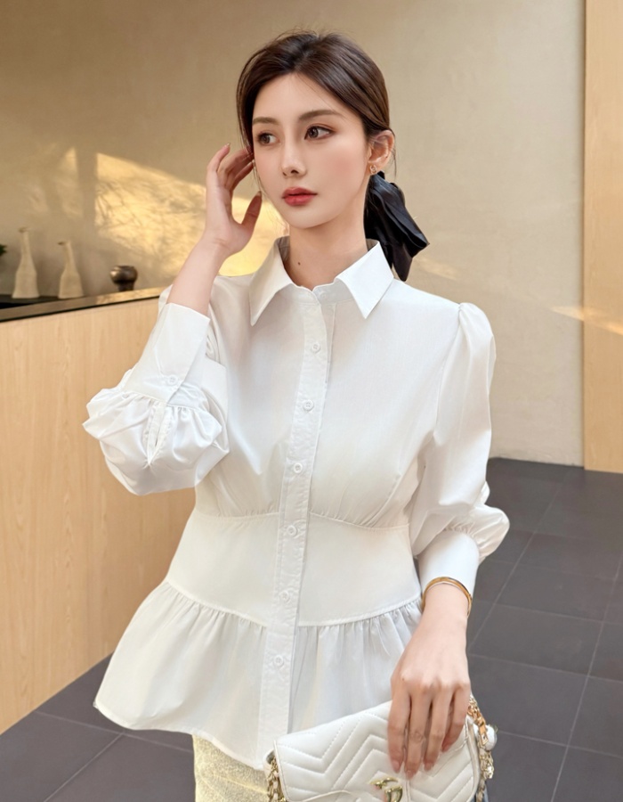 Pinched waist unique white shirt spring niche tops