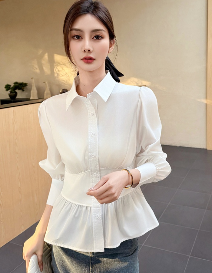 Pinched waist unique white shirt spring niche tops