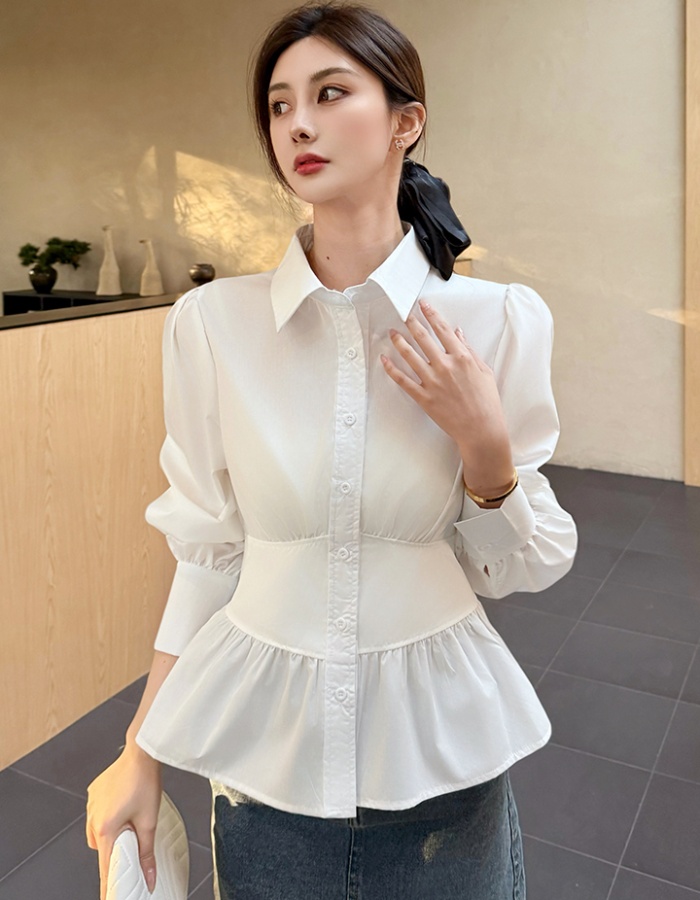 Pinched waist unique white shirt spring niche tops