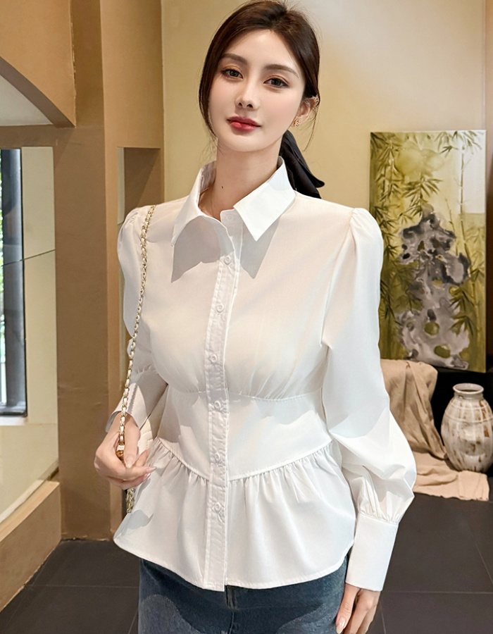 Pinched waist unique white shirt spring niche tops