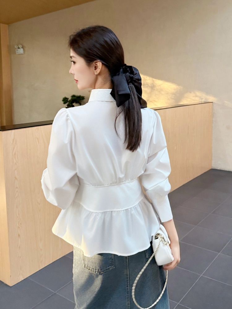 Pinched waist unique white shirt spring niche tops