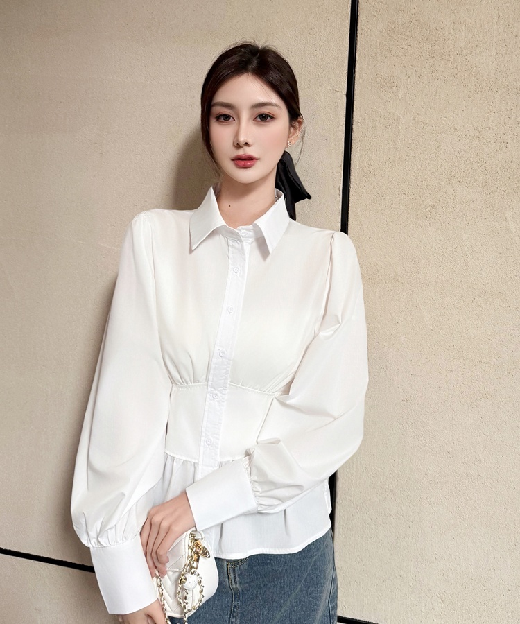 Pinched waist unique white shirt spring niche tops