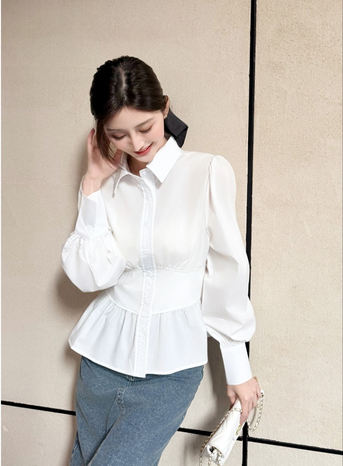 Pinched waist unique white shirt spring niche tops