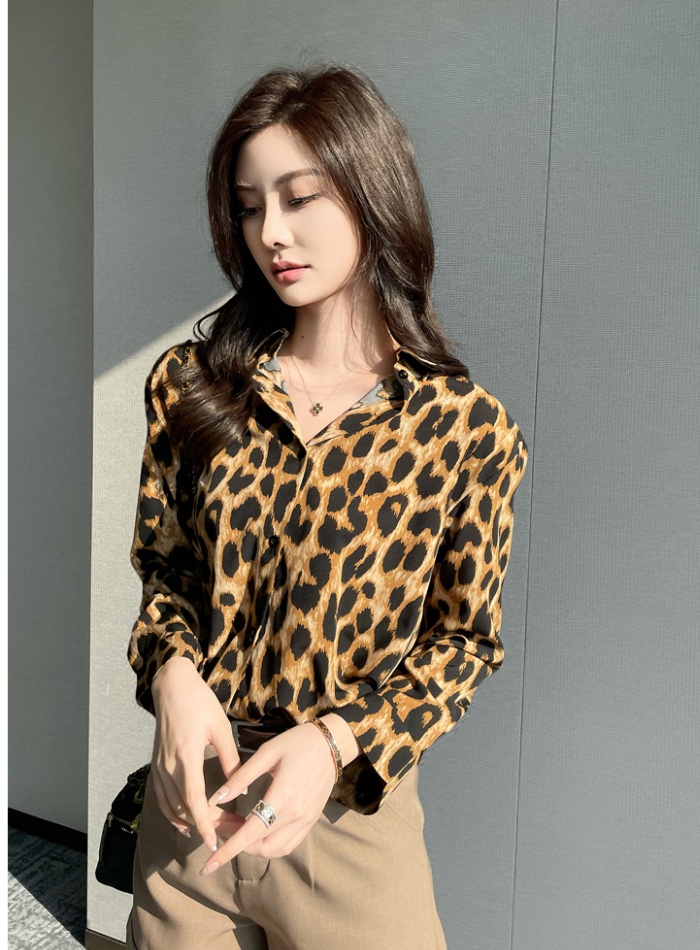 Lapel leopard unique shirt retro single-breasted spring tops