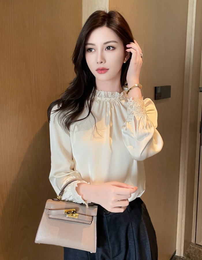 Beading spring tops long sleeve flowers shirt for women