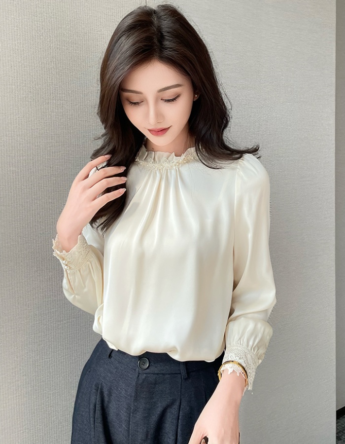 Beading spring tops long sleeve flowers shirt for women