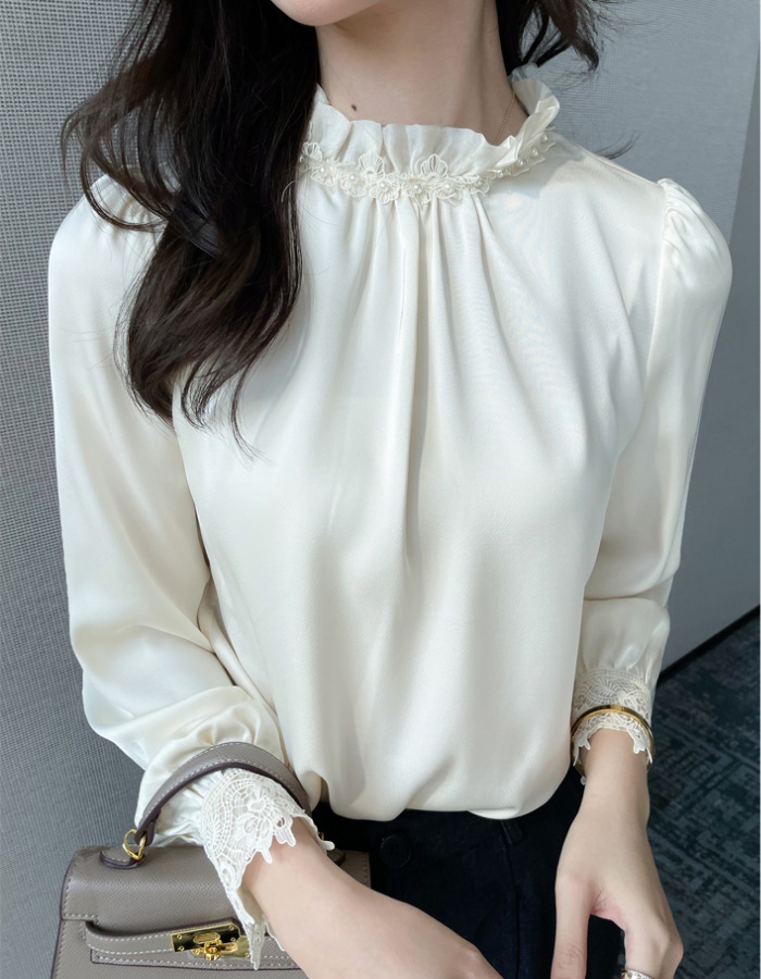 Beading spring tops long sleeve flowers shirt for women