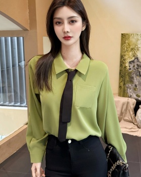 Niche chiffon green shirt long sleeve spring tops for women