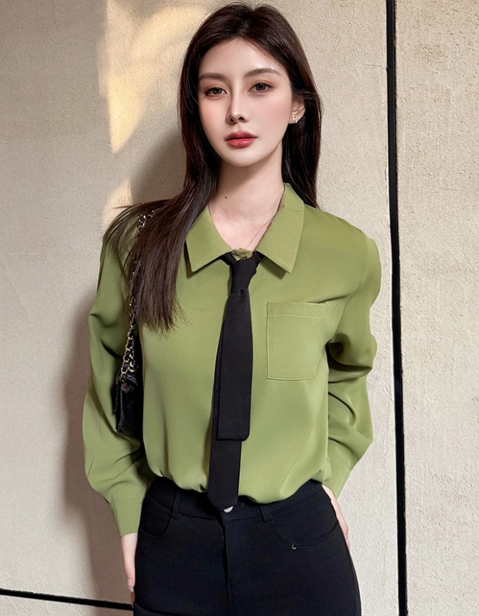 Niche chiffon green shirt long sleeve spring tops for women