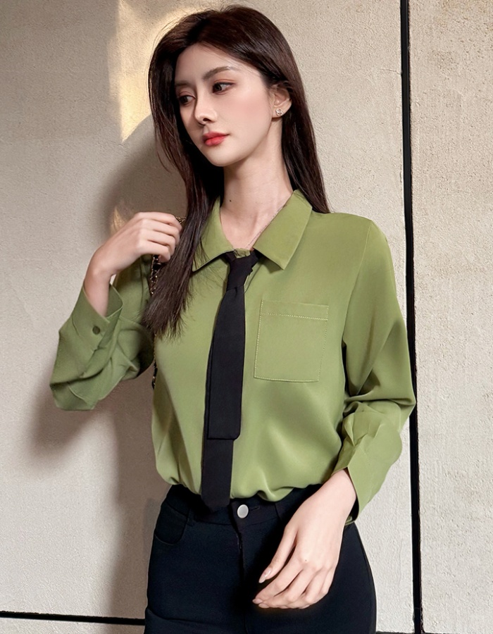 Niche chiffon green shirt long sleeve spring tops for women