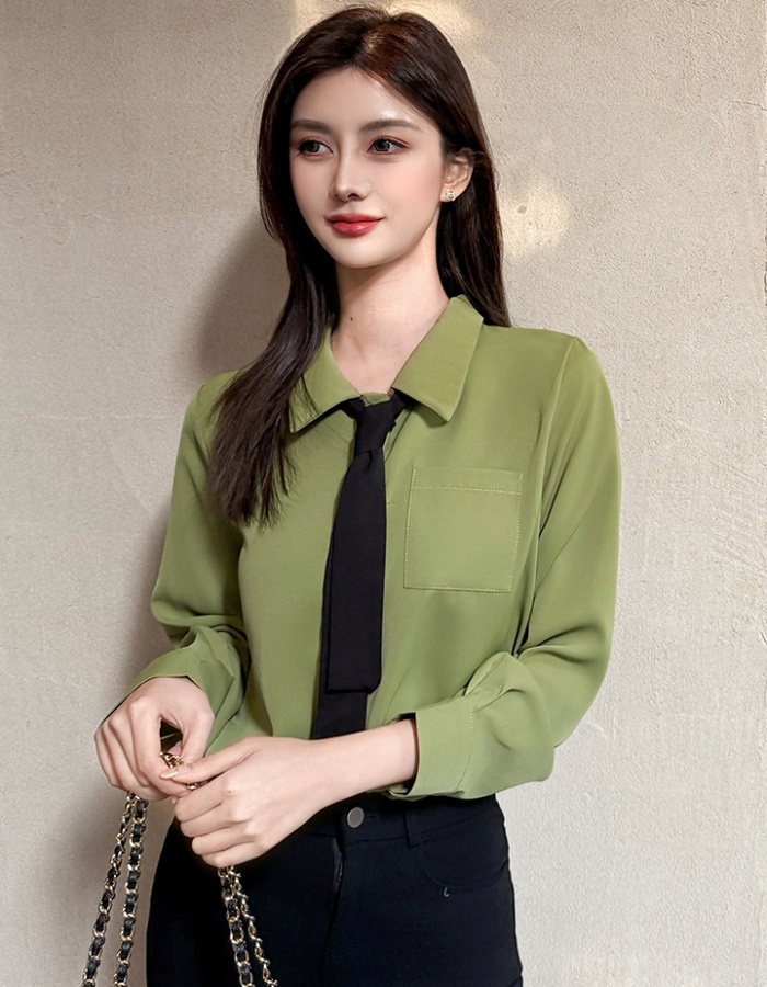 Niche chiffon green shirt long sleeve spring tops for women