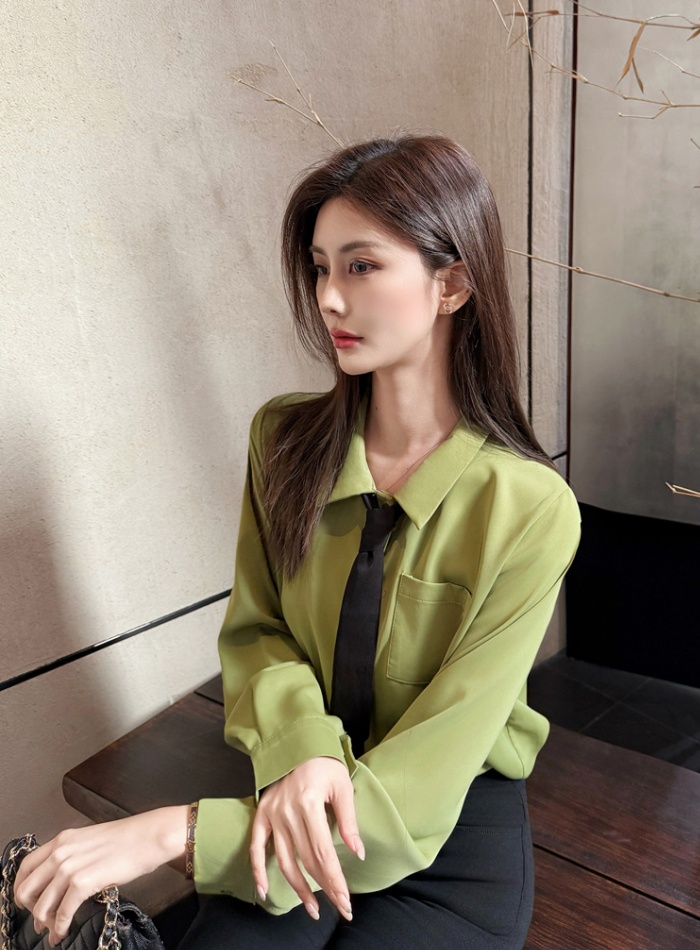 Niche chiffon green shirt long sleeve spring tops for women