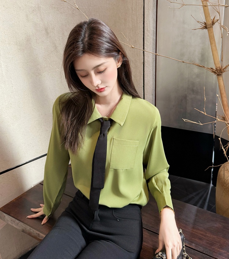 Niche chiffon green shirt long sleeve spring tops for women