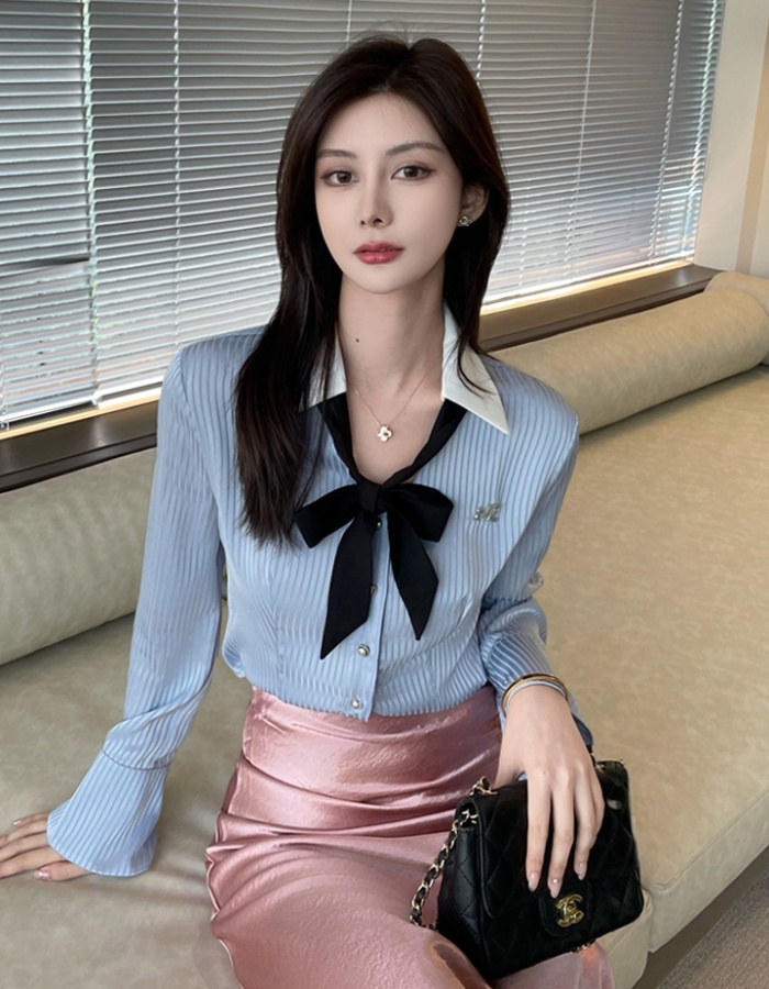 Slim profession tops pinched waist long sleeve shirt