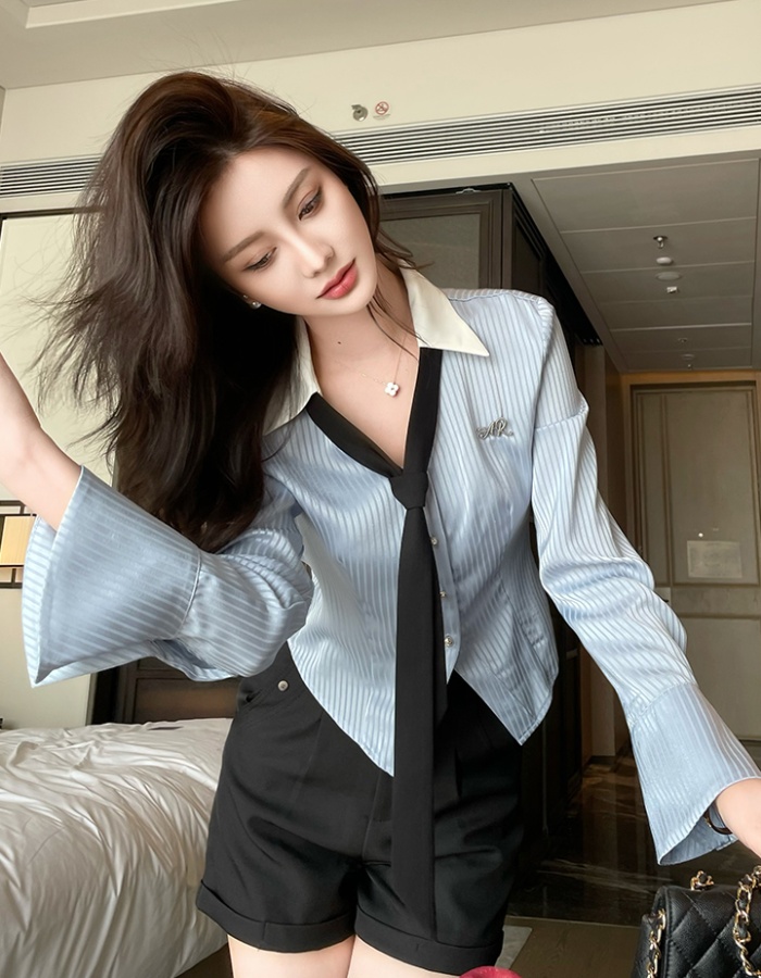 Slim profession tops pinched waist long sleeve shirt