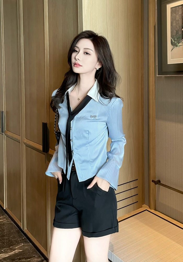 Slim profession tops pinched waist long sleeve shirt