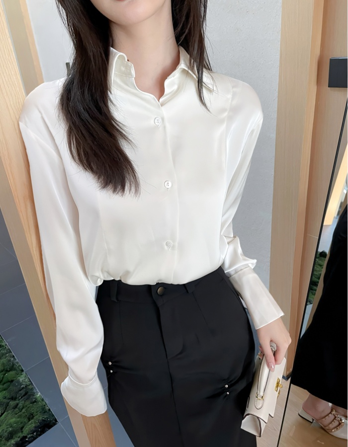 Lace niche spring tops satin Pseudo-two shirt