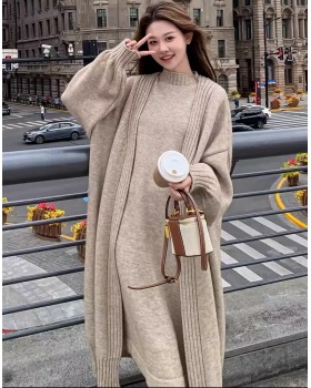 Slim cardigan long dress 2pcs set for women