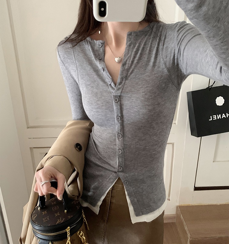 Mixed colors sweater Pseudo-two tops for women